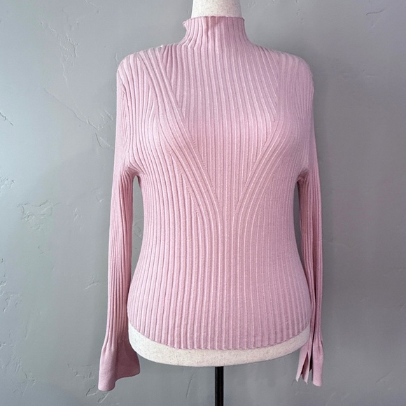 💗 Hooked Up by IOT Ribbed Mock Neck Sweater — Soft Pink — XL - Picture 1 of 6